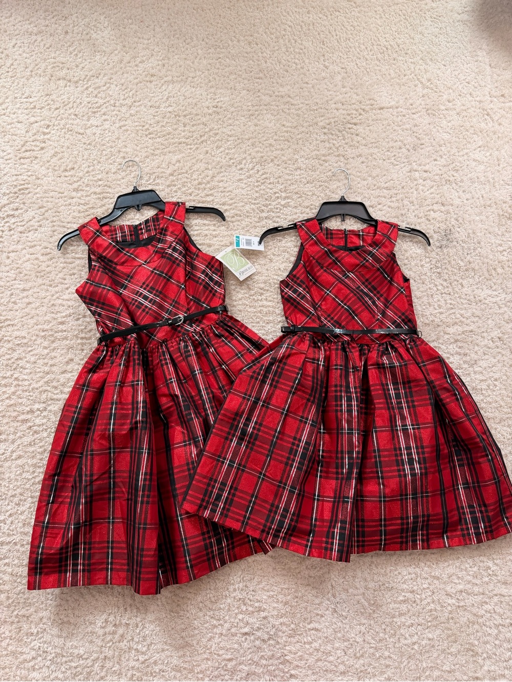 Girls' Red Tartan Holiday Dress with Belt lot of 2, size 12&16
